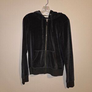 Hollister Velour Black Zip Up Hoodie, Women’s Junior Large